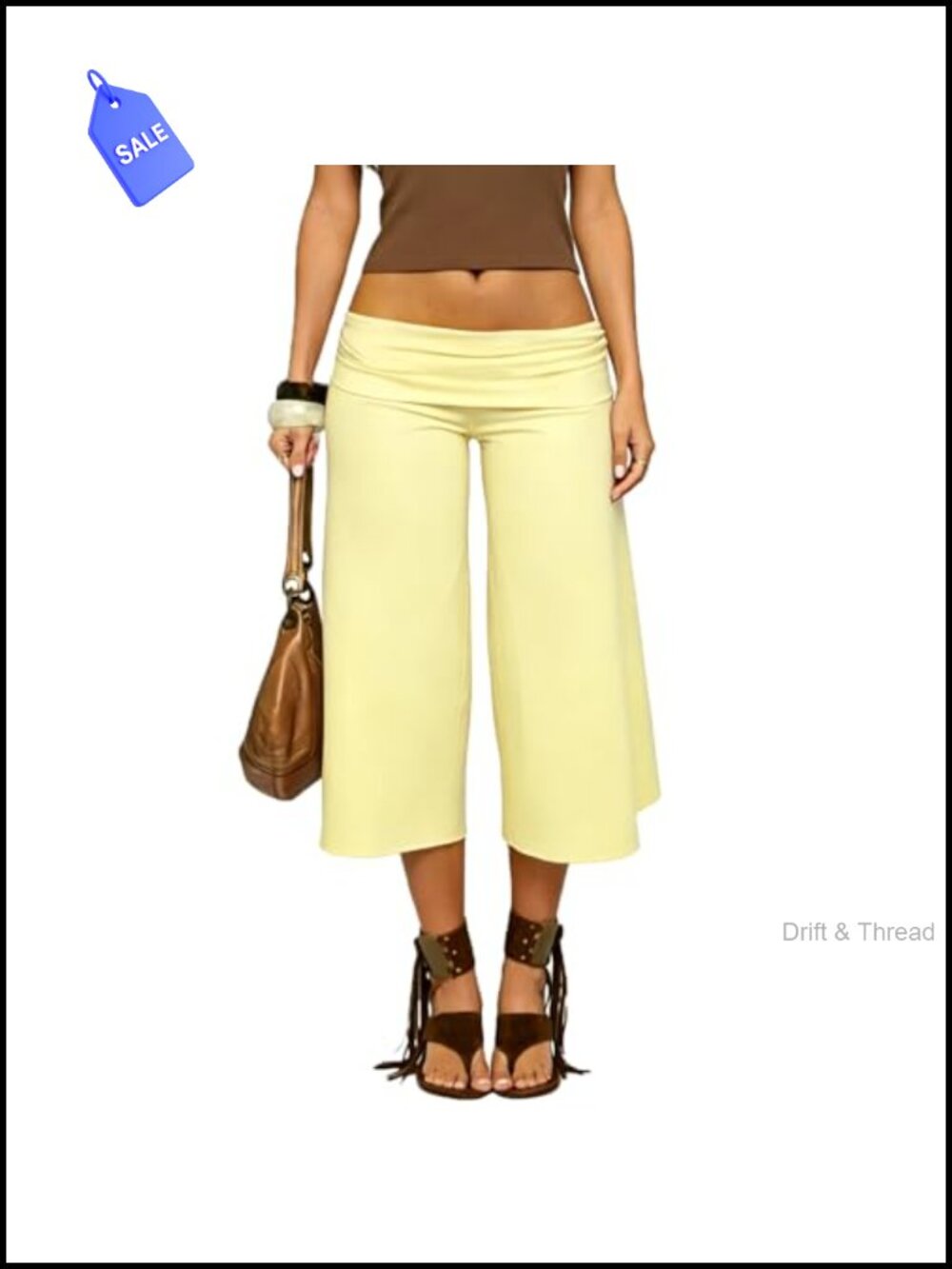 Fold Over Capri Yoga Pants Wide Leg Gaucho Pants Low Rise